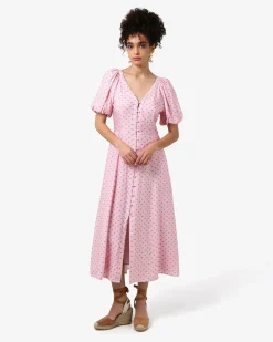 Forcast Almeria Polka Dot Dress Pink Blue Hot