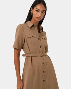 Forcast Amera Belted Utility Dress Wood Smoke Hot