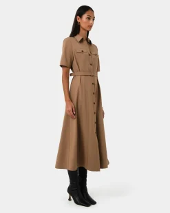 Forcast Amera Belted Utility Dress Wood Smoke Hot