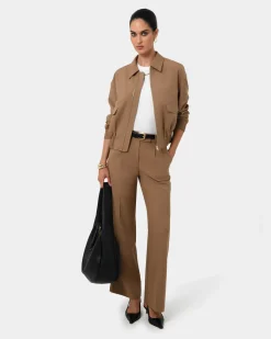 Forcast Amera Wide Leg Tailored Pants Wood Smoke Discount