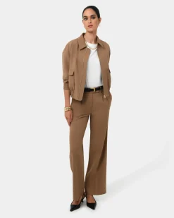 Forcast Amera Wide Leg Tailored Pants Wood Smoke Discount