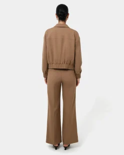 Forcast Amera Wide Leg Tailored Pants Wood Smoke Discount
