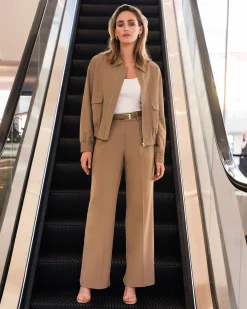 Forcast Amera Wide Leg Tailored Pants Wood Smoke Discount