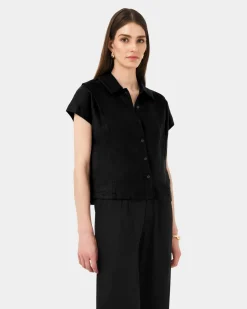 Forcast Ami Linen Collar Shirt Black Sale