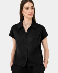 Forcast Ami Linen Collar Shirt Black Sale