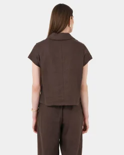 Forcast Ami Linen Collar Shirt Brown New