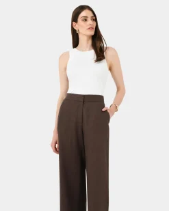Forcast Ami Wide Leg Linen Pants Brown Sale