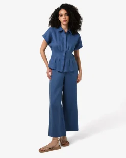 Forcast Ami Wide Leg Linen Pants Egyptian Blue Hot