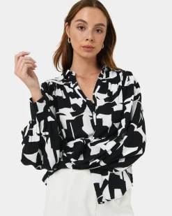Forcast Anella Monochrome Print Blouse Black - Ivory Sale