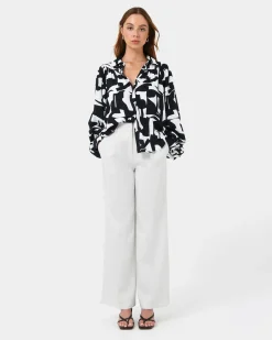 Forcast Anella Monochrome Print Blouse Black - Ivory Sale