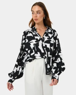 Forcast Anella Monochrome Print Blouse Black - Ivory Sale