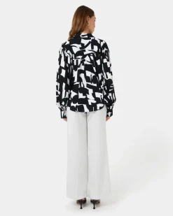 Forcast Anella Monochrome Print Blouse Black - Ivory Sale