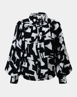 Forcast Anella Monochrome Print Blouse Black - Ivory Sale