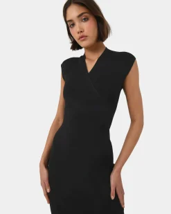 Forcast Ani Cross Over Knit Dress Black Clearance