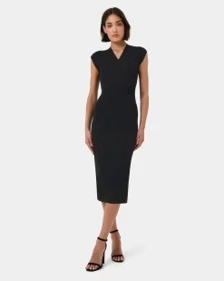 Forcast Ani Cross Over Knit Dress Black Clearance