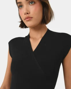 Forcast Ani Cross Over Knit Dress Black Clearance