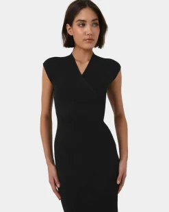 Forcast Ani Cross Over Knit Dress Black Clearance