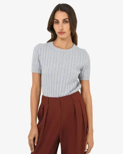Forcast Anita Short Sleeve Cable Knit Ash Marle Outlet