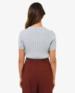 Forcast Anita Short Sleeve Cable Knit Ash Marle Outlet