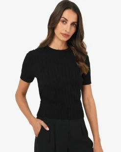 Forcast Anita Short Sleeve Cable Knit Black New