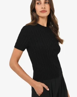 Forcast Anita Short Sleeve Cable Knit Black New