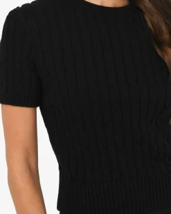 Forcast Anita Short Sleeve Cable Knit Black New