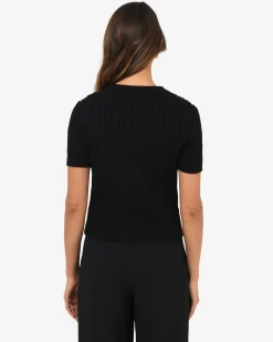 Forcast Anita Short Sleeve Cable Knit Black New