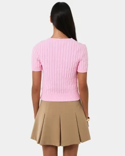 Forcast Anita Short Sleeve Cable Knit Pink Clearance