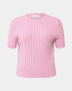 Forcast Anita Short Sleeve Cable Knit Pink Clearance