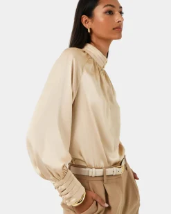 Forcast Anna Pleated Satin Blouse Champagne Outlet