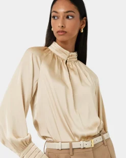 Forcast Anna Pleated Satin Blouse Champagne Outlet