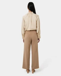 Forcast Anna Pleated Satin Blouse Champagne Outlet