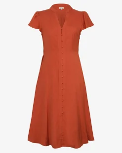 Forcast Anne Linen Midi Dress Burnt Orange Best