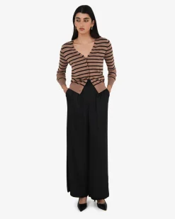 Forcast Arabell V-neck Stripe Cardigan Beige & Black