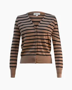 Forcast Arabell V-neck Stripe Cardigan Beige & Black