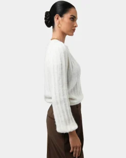 Forcast Aura Fluffy Knit Cardigan Ivory