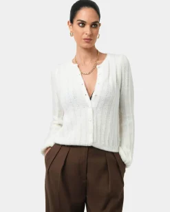 Forcast Aura Fluffy Knit Cardigan Ivory