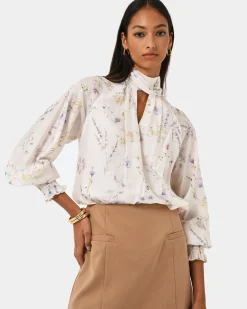 Forcast Aurae Floral Tie Blouse Ivory Floral Online
