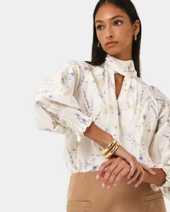 Forcast Aurae Floral Tie Blouse Ivory Floral Online
