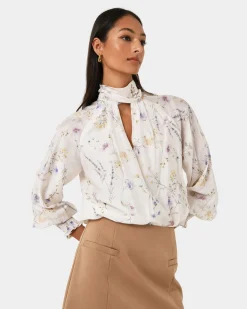 Forcast Aurae Floral Tie Blouse Ivory Floral Online
