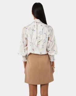 Forcast Aurae Floral Tie Blouse Ivory Floral Online