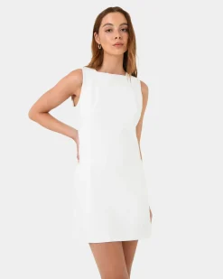 Forcast Ava Square Neck Panel Dress Ivory New