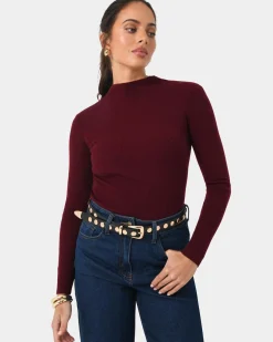 Forcast Avelyn Mock Neck Knit Wine Outlet