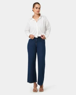 Forcast Baire Pleated Crop Shirt White Hot