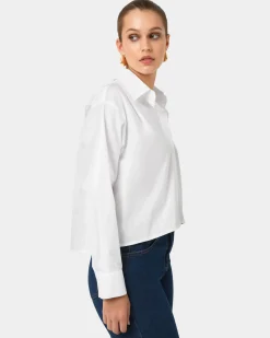 Forcast Baire Pleated Crop Shirt White Hot