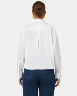 Forcast Baire Pleated Crop Shirt White Hot