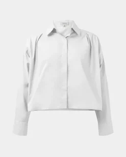 Forcast Baire Pleated Crop Shirt White Hot