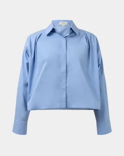 Forcast Baire Pleated Crop Shirt Blue Outlet
