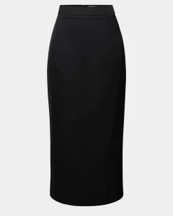 Forcast Bel Tailored Satin Midi Skirt Black New