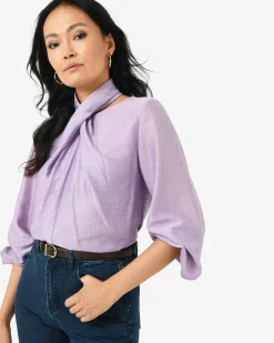 Forcast Bellini Twist Neck Blouse Lilac Hot